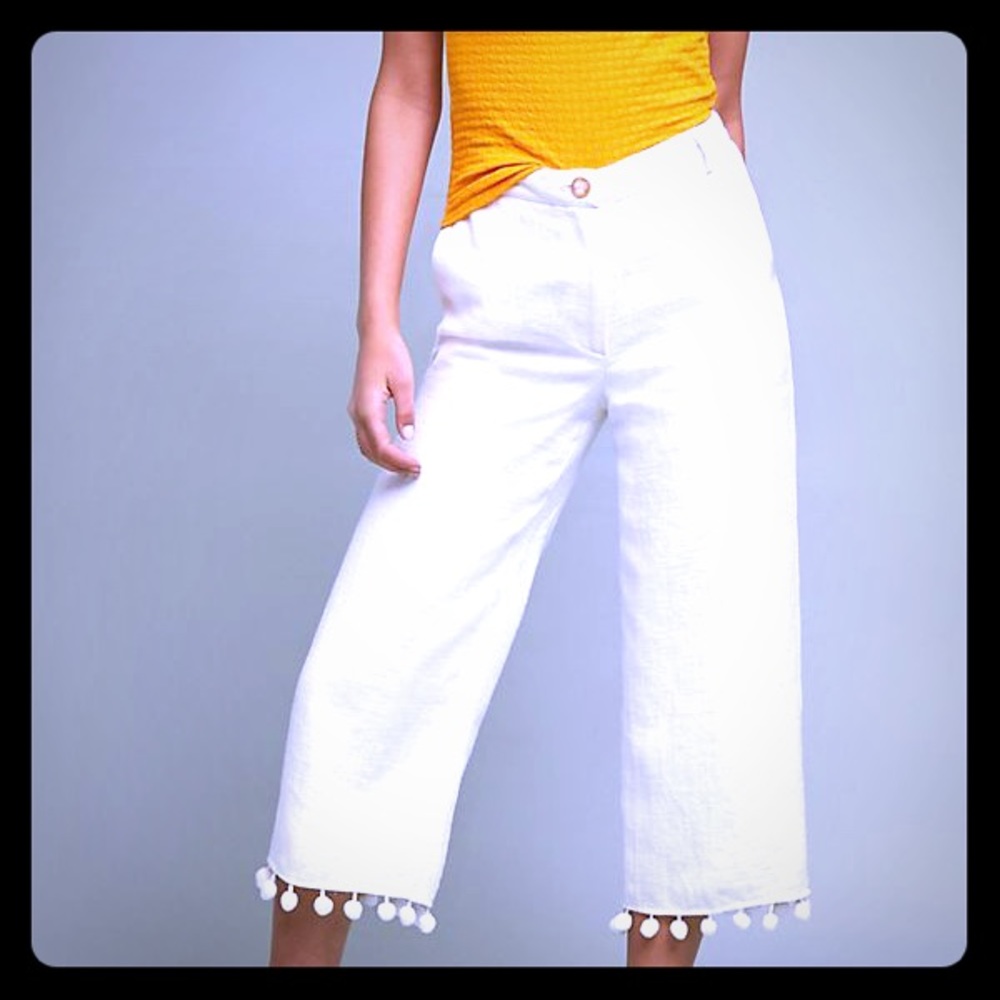 Anthropologie Pommed Linen Wide-Leg Pants